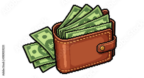 Brown Leather Wallet Overflowing with Cash.