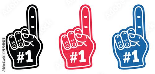 Bold foam finger number one icon featuring a classic sports fan we are number one hand gesture, designed as a clean vector