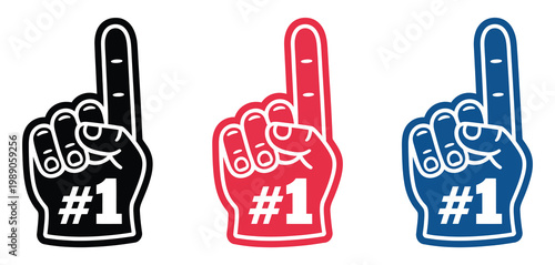 Bold foam finger number one icon featuring a classic sports fan we are number one hand gesture, designed as a clean vector graphic for team spirit and victory celebrations, modern flat style for event