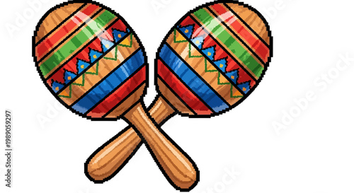 Colorful Wooden Maracas Crossed Musical Instruments Illustration.