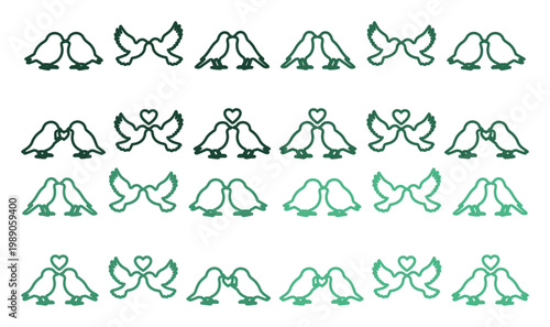 Set of 24 Outline Love Birds Vector Icons