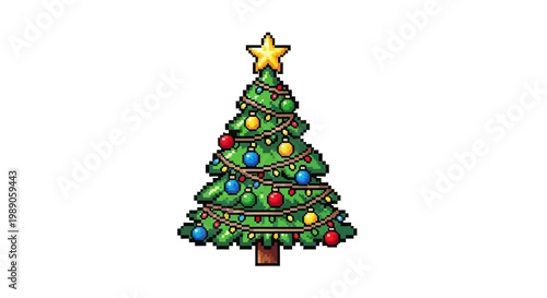 Decorated Christmas Tree with Star and Lights.