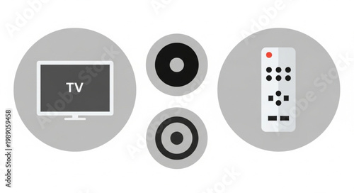 Television remote control and media discs icons.