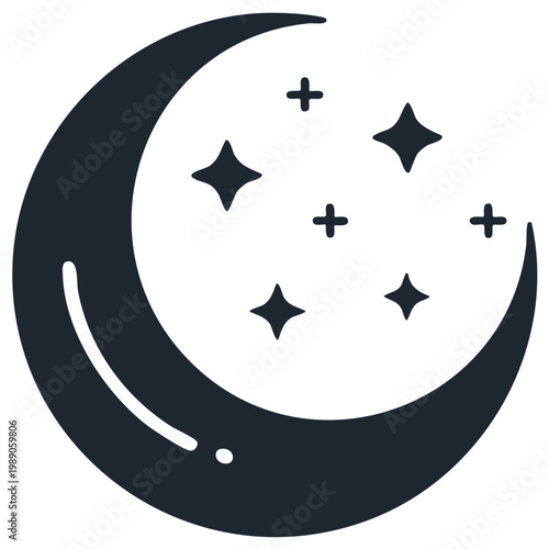 Minimalist Crescent Moon and Stars Celestial Icon Vector Illustration