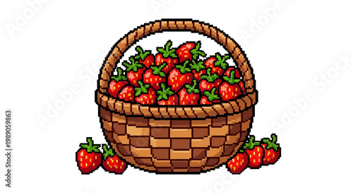 A Woven Basket Overflowing with Fresh Ripe Strawberries.