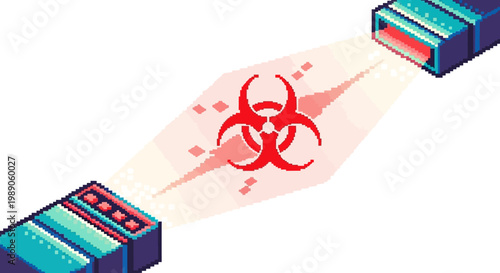 Biohazard Symbol on USB Drive Data Transfer.