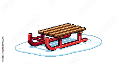 Classic Wooden Sled Resting on Snowy Ground.