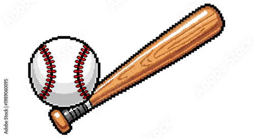 Baseball Bat and Ball Pixel Art Illustration.