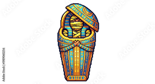 Ancient Egyptian Sarcophagus with Mummy Inside.