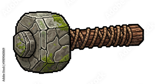 Ancient Stone Hammer with Wooden Handle.