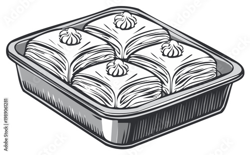 Geometric Baklava Pastries in Tray Sweet Desserts Monochrome Graphic