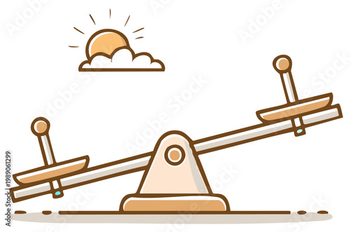 Tilted Seesaw Balanced Under a Sunny Sky with Clouds