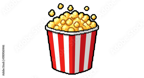 Classic Red and White Striped Popcorn Bucket Overflowing.