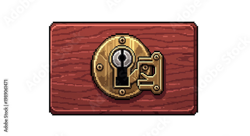 Antique Brass Keyhole Lock Mechanism on Wooden Surface.