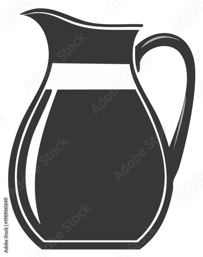 Monochromatic graphic illustration of a classic serving pitcher with a pouring spout and handle filled with liquid
