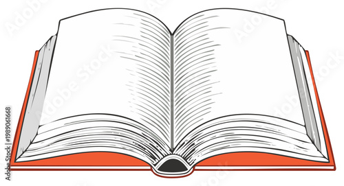Open Book Illustration with Blank Pages, Red Cover, Educational Concept