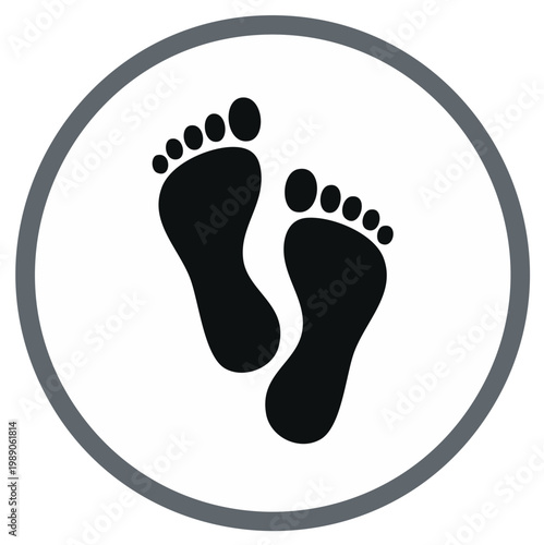 Human footprints icon vector. Simple black silhouette of bare feet steps in a circle. Walking symbol.