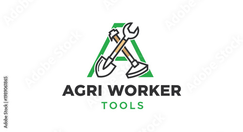 Agricultural Worker Tools Logo Design.