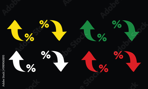 Percentage up and down arrow icons for financial growth and loss. Minimal thin line web icon set, Outline icons collection.