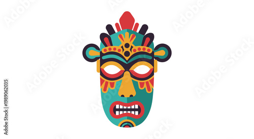 Colorful tribal mask with feathers.