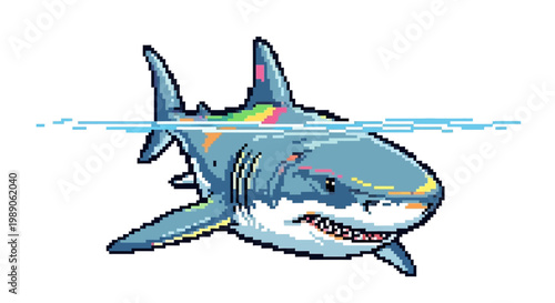 Fierce Great White Shark Emerging From Water Surface.