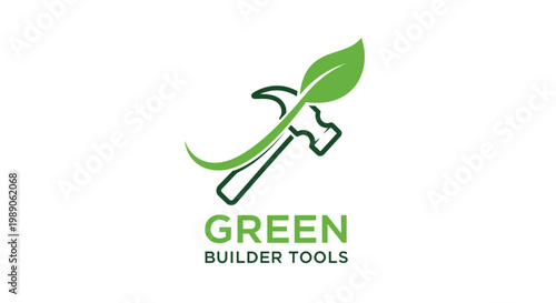 Green builder tools logo hammer leaf.