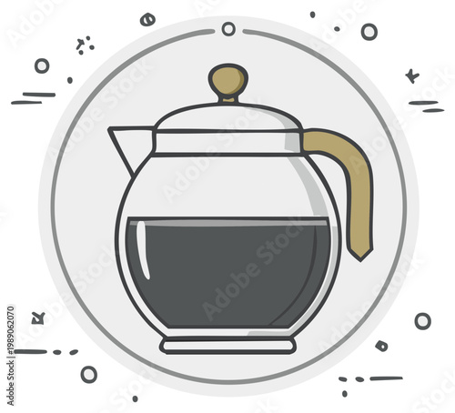 Simple line art illustration of a glass coffee pot with fresh brewed coffee
