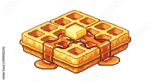 Delicious Waffle with Melting Butter and Syrup.