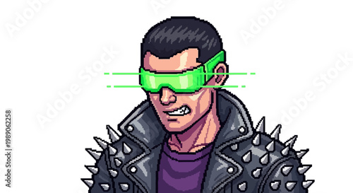 Cyberpunk Man with Spiked Jacket and Neon Goggles.