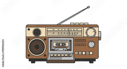 Retro boombox with antenna raised high.