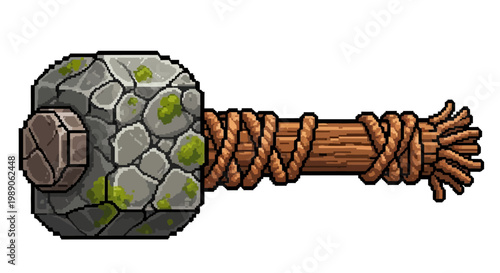 Ancient Stone Hammer Weapon Pixel Art.