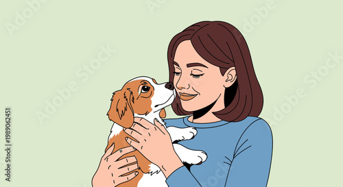 Woman Holding Cute Small Brown Dog.