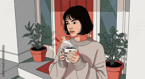 Woman holding a cup of coffee 1.