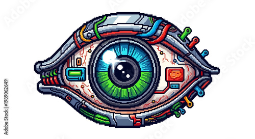 Cybernetic Eye with Intricate Mechanical Details and Vibrant Iris.