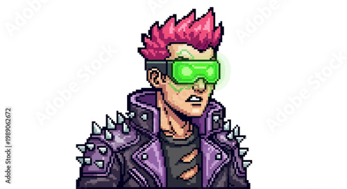 Cyberpunk character portrait with spiky hair and goggles.