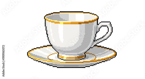 Elegant White Teacup and Saucer with Gold Trim.
