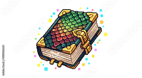 Enchanted Dragon Scale Book with Golden Clasp.