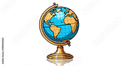 Detailed Illustration of a Vintage Globe on a Stand.
