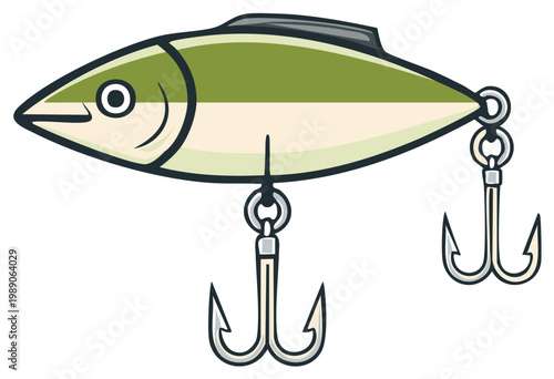 Fishing Lure Illustration Bauble with Two Treble Hooks Sharp and Shiny Fishing Gear for Catching Fish