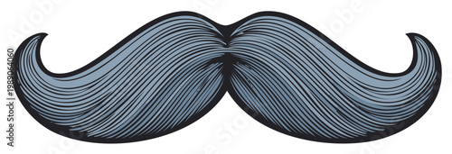 Stylized Handlebar Mustache with Curled Ends and Fine Lines
