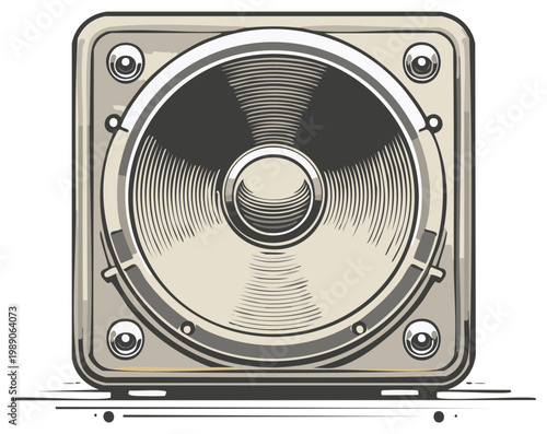 Vintage Audio Speaker with Radial Grooves and Metal Fasteners