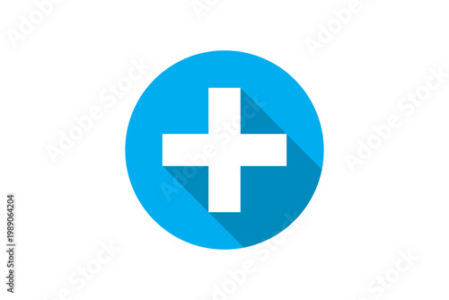 Medical Plus Icon On Blue Circle With Long Shadow, Health And Hospital Symbol For Apps And UI