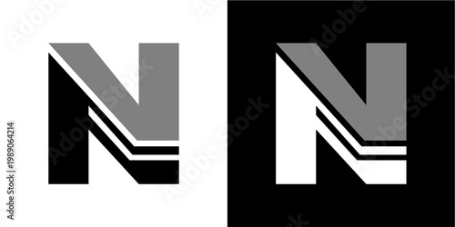 Modern and sleek 3D metallic letter N logo design, featuring a glossy chrome finish with sharp reflections and subtle shadow. Ideal for corporate branding, digital marketing, business presentations, a