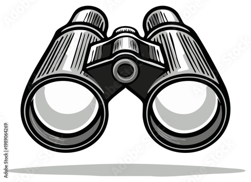 Black and white vector illustration of binoculars for searching and observation