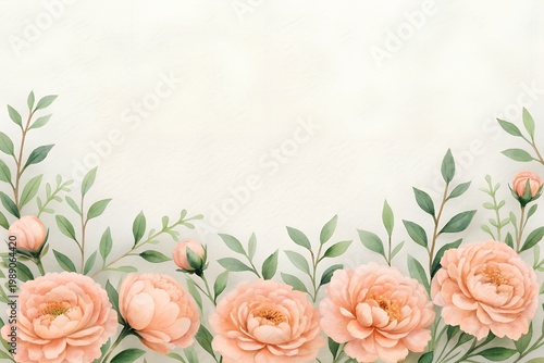 Watercolor Peach Pink Roses Floral Border Background