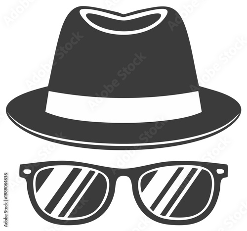Silhouette illustration of a fedora hat and sunglasses in a classic detective style