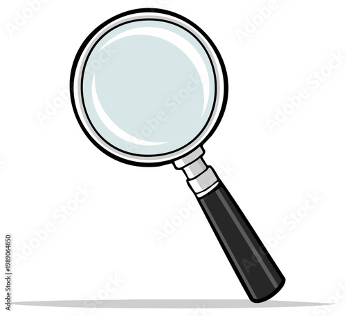 Magnifying glass illustration with black handle and silver details.