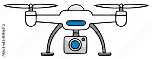 Simple cartoon drone with camera hovering for aerial photography and videography