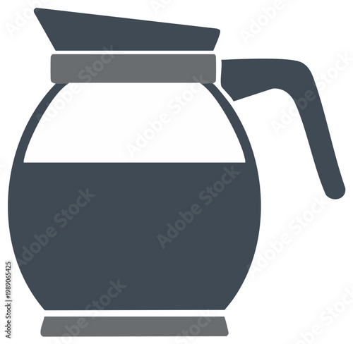 Coffee carafe. Hot beverage in a glass container. Filtered coffee.  Coffee pot. Cafe accessory.