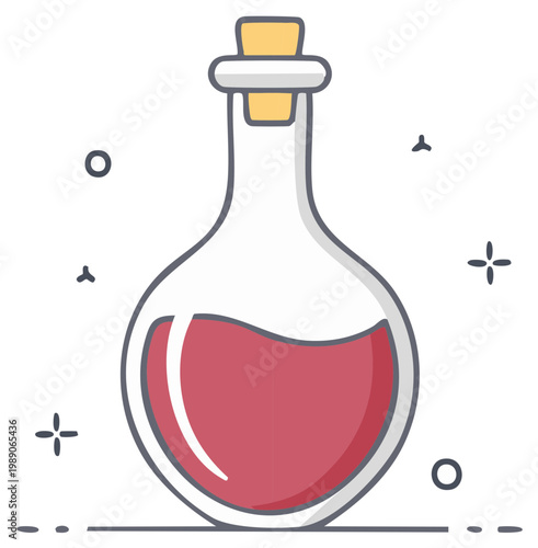Cartoon illustration of a red potion bottle. Magic potion. Vector Illustration.